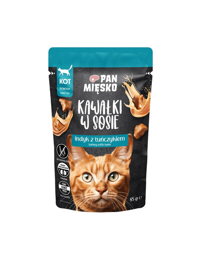 PAN MIĘSKO Nassfutter Pute mit Thunfisch Stücke in Soße für Katzen 85 g