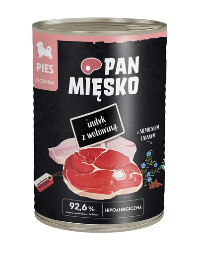 PAN MIĘSKO Nassfutter mit Pute, Rind und Leinsamen für Welpen hypoallergen 400 g