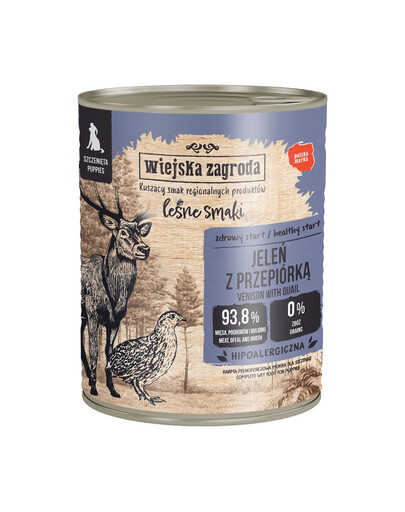 WIEJSKA ZAGRODA Nassfutter Hirsch mit Wachtel für Welpen getreidefrei 800 g