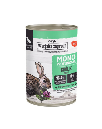 WIEJSKA ZAGRODA Nassfutter mit Kaninchen Monoprotein für adulte Hunde getreidefrei 400 g