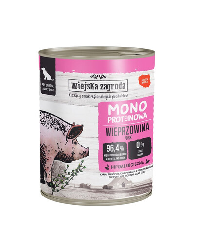 WIEJSKA ZAGRODA Nassfutter Schweinefleisch Monoprotein für adulte Hunde 800 g
