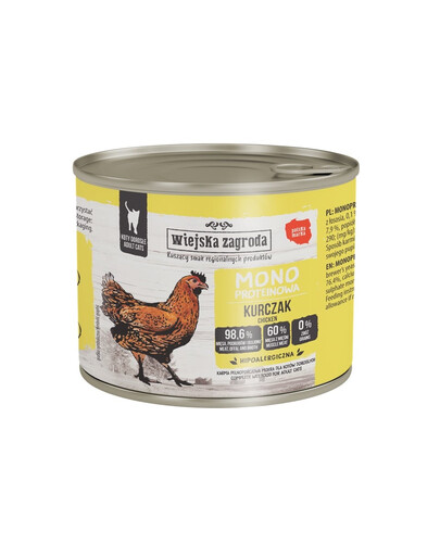 WIEJSKA ZAGRODA Nassfutter mit Huhn Monoprotein für adulte Katzen 200 g