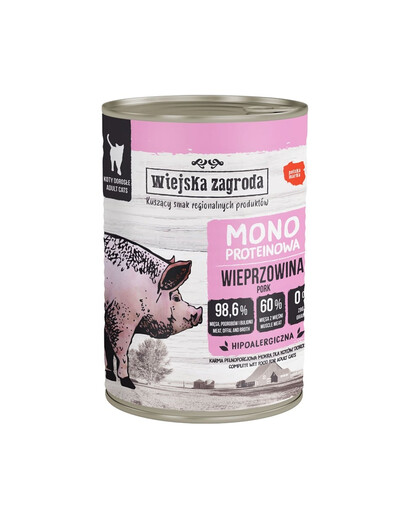 WIEJSKA ZAGRODA Nassfutter mit Schweinefleisch Monoprotein für adulte Katzen 400 g