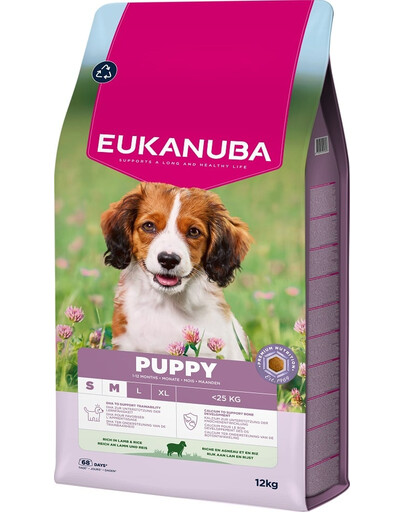 EUKANUBA Puppy Trockenfutter mit Lamm und Reis für Welpen kleiner und mittelgroßer Rassen 12 kg