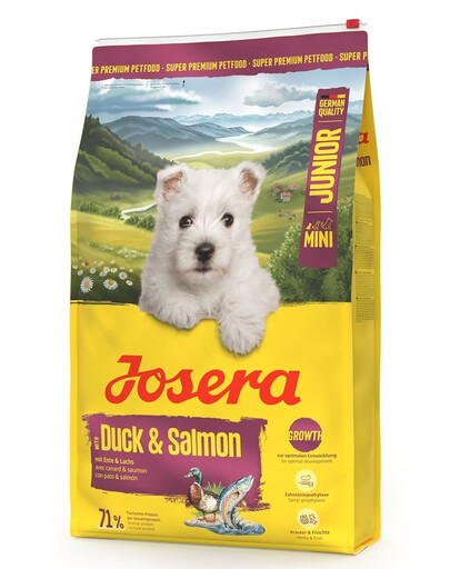 JOSERA Duck and Salmon Junior Mini für die gesunde Entwicklung von Welpen kleiner Rassen 10 kg