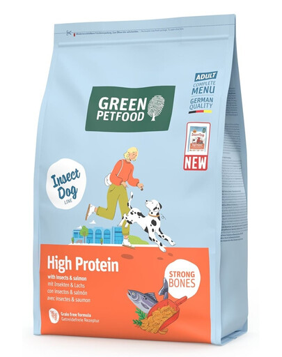 GREEN PETFOOD InsectDog High Protein Trockenfutter mit Insektenprotein und Lachs für aktive adulte Hunde 3 kg
