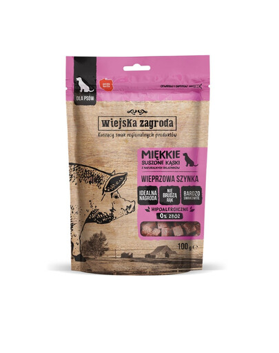WIEJSKA ZAGRODA Snacks Schweineschinken für Hunde getreidefrei 100 g