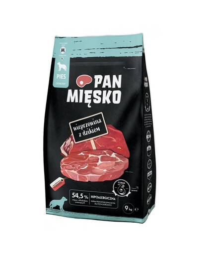 PAN MIĘSKO Wieprzowina z dzikiem dla ras średnich chrupki M 9 kg
