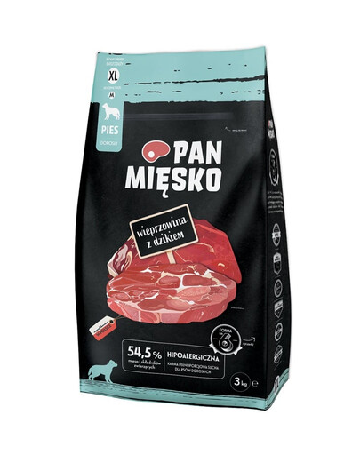 PAN MIĘSKO Trockenfutter mit Schweinefleisch und Wild für adulte Hunde XL 3 kg