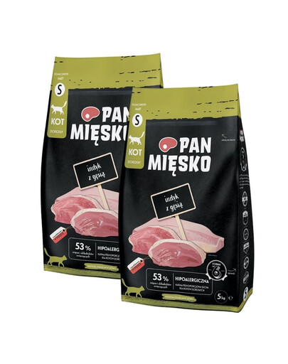 PAN MIĘSKO TRockenfutter mit Pute und Gans für adulte Katzen S hypoallergen 2x5 kg