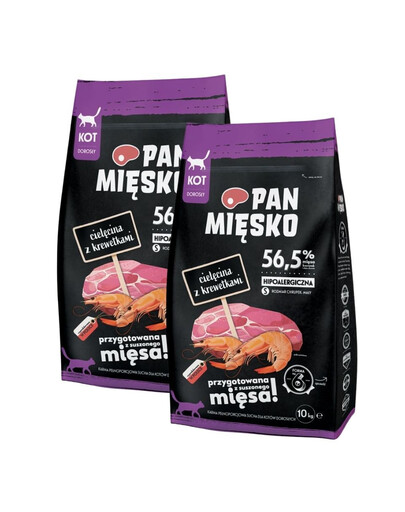 PAN MIĘSKO Trockenfutter mit Kalb und Garnelen für adulte Katzen S hypoallergen 2x10 kg
