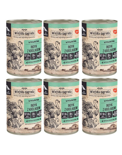 WIEJSKA ZAGRODA Nassfutter Pute mit Kaninchen für adulte Hunde getreidefrei 6x400 g