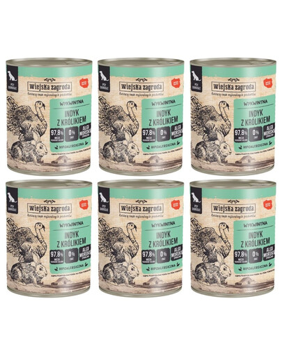 WIEJSKA ZAGRODA Nassfutter Pute mit Kaninchen für adulte Hunde getreidefrei 6x800 g