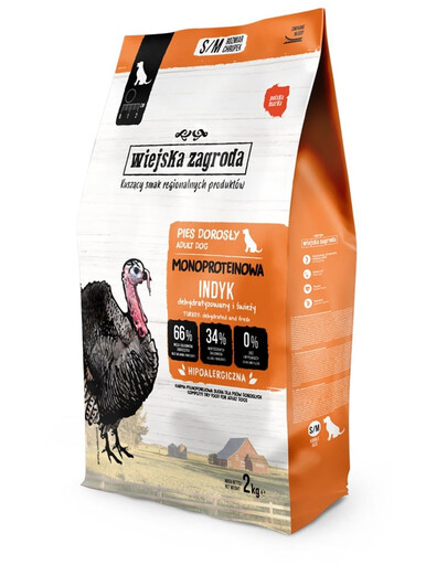 WIEJSKA ZAGRODA Trockenfutter mit Pute Monoprotein für adulte S/M Hunde 2 kg