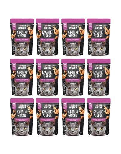 PAN MIĘSKO Nassfutter Huhn mit Garnelen Stücke in Soße für adulte Katzen getreidefrei 12x85 g
