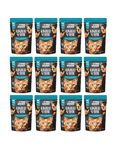 PAN MIĘSKO Nassfutter Pute mit Thunfisch Stücke in Soße für Katzen getreidefrei 12x85 g