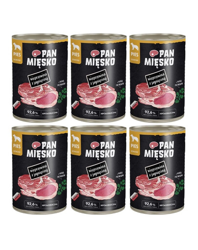 PAN MIĘSKO Nassfutter Schweinefleisch mit Lamm für adulte Hunde 6x400 g