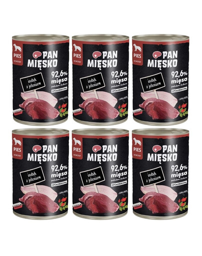 PAN MIĘSKO Nassfutter mit Pute, Hirsch und Wildrose für adulte Hunde hypoallergen 6x400 g