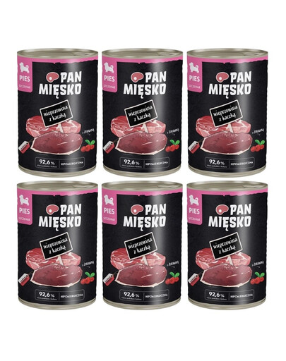 PAN MIĘSKO Nassfutter mit Schweinefleisch und Ente für Welpen hypoallergen 6x400 g