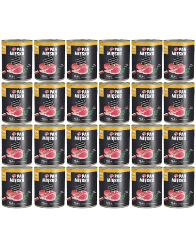 PAN MIĘSKO Nassfutter Schweinefleisch mit Lamm für adulte Hunde 24x800 g