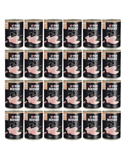 PAN MIĘSKO Nassfutter mit Pute und Kaninchen hypoallergen für adulte Katzen 24x400 g