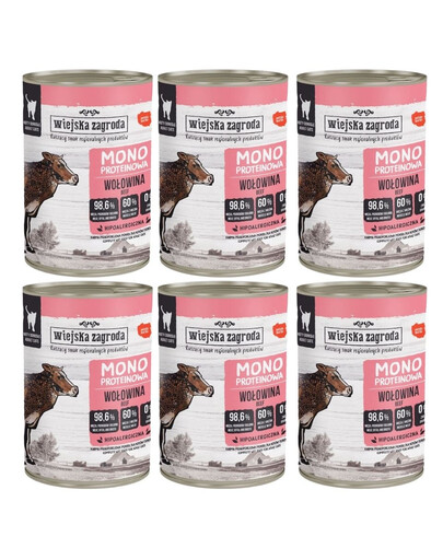 WIEJSKA ZAGRODA Nassfutter mit Rind Monoprotein für adulte Katzen 6x400g