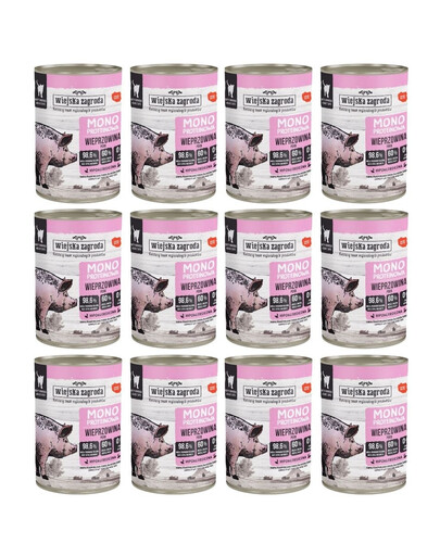 WIEJSKA ZAGRODA Nassfutter mit Schweinefleisch Monoprotein für adulte Katzen 12x400 g