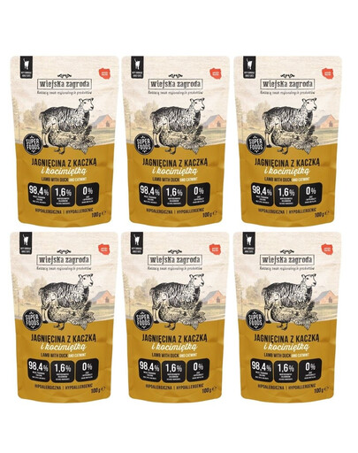 WIEJSKA ZAGRODA Superfoods Lamm mit Ente und Katzenminze feuchte Nahrung für Katzen 6x100 g