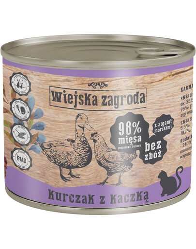 WIEJSKA ZAGRODA Nassfutter Huhn und Ente für adulte Katzen getreidefrei 24x200 g