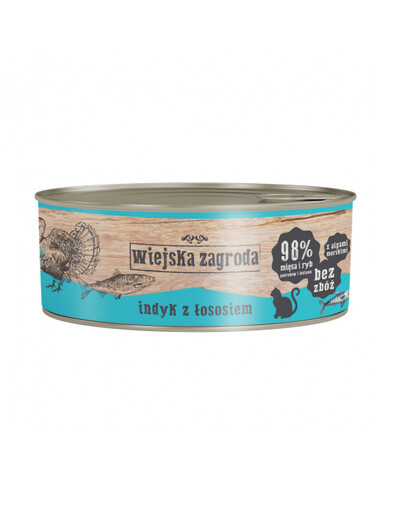 WIEJSKA ZAGRODA Nassfutter Truthahn mit Lachs für adulte Katzen getreidefrei 24x85 g