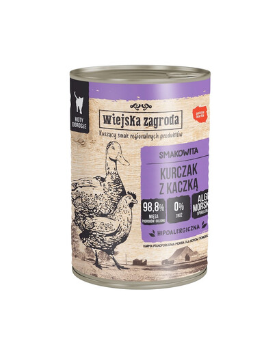 WIEJSKA ZAGRODA Nassfutter Huhn mit Ente für adulte Katzen getreidefrei 6x400 g