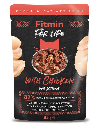 FITMIN Cat For Life pouch kitten chicken Nassfutter mit Huhn für Kätzchen 28x85g