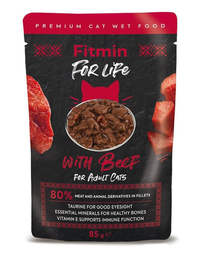FITMIN For Life For Adult Cats Beef Nassfutter mit Rindfleisch in Soße für Katzen 28 x 85 g