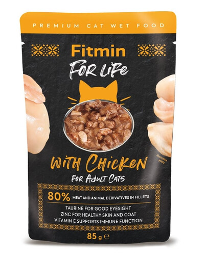 FITMIN cat for life pouch adult chicken Nassfutter mit Huhn für Katzen 28 x 85 g