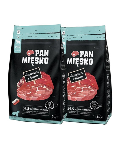 PAN MIĘSKO Wieprzowina z dzikiem dla psów chrupki XL 2x3 kg