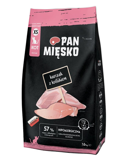 PAN MIĘSKO Trockenfutter Huhn mit Kaninchen für Kätzchen knusprig XS 1,6 kg