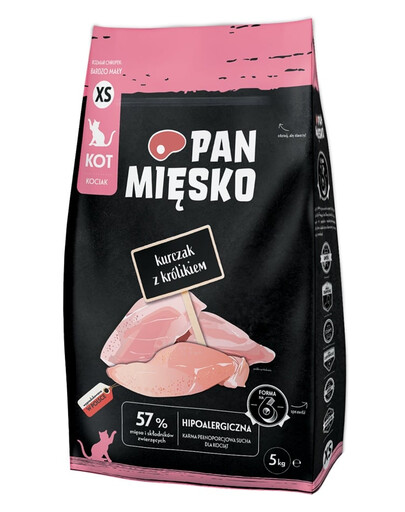 PAN MIĘSKO Trockenfutter mit Huhn und Kaninchen für Kätzchen XS 5 kg