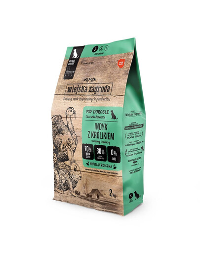 WIEJSKA ZAGRODA Trockenfutter Pute mit Kaninchen für adulte S Hunde getreidefrei 2x2 kg
