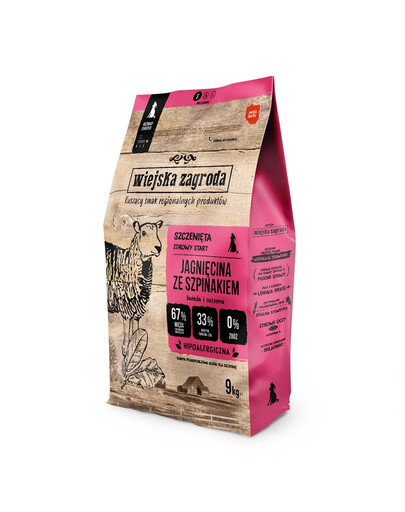WIEJSKA ZAGRODA Trockenfutter mit Lamm und Spinat für kleine Welpen getreidefrei 9 kg