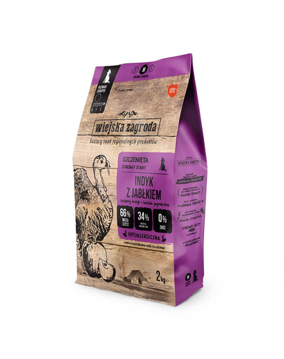 WIEJSKA ZAGRODA Trockenfutter Pute mit Apfel für Welpen M getreidefrei 2 kg