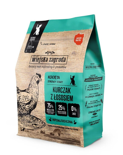 WIEJSKA ZAGRODA Trockenfutter mit Huhn und Lachs für Kätzchen getreidefrei 400 g