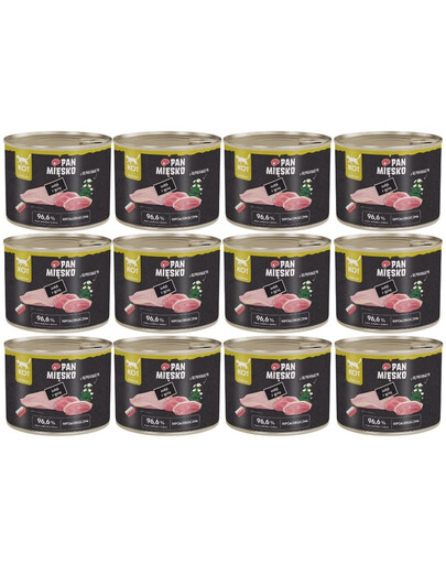 PAN MIĘSKO Nassfutter mit Pute, Gans und Kamille für adulte Katzen hypoallergen 12x200 g
