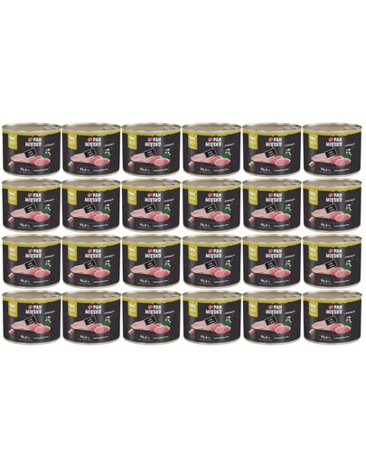 PAN MIĘSKO Nassfutter mit Pute, Gans und Kamille für adulte Katzen hypoallergen 24x200 g