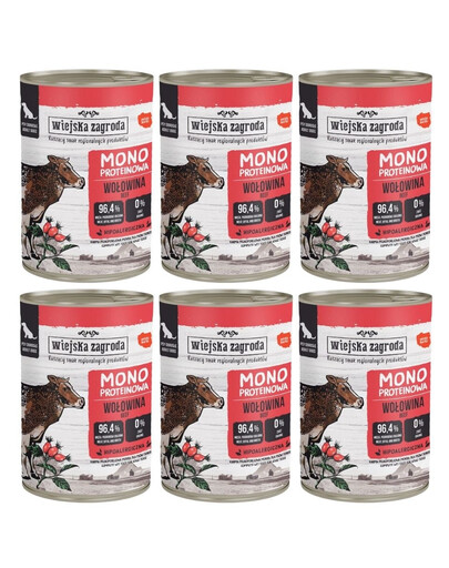 WIEJSKA ZAGRODA Nassfutter mit Rind Monoprotein für adulte Hunde getreidefrei 6x400 g