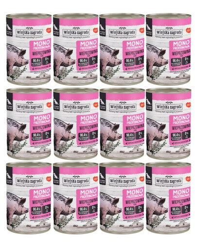 WIEJSKA ZAGRODA Nassfutter Schweinefleisch Monoprotein für adulte Hunde 12x400 g