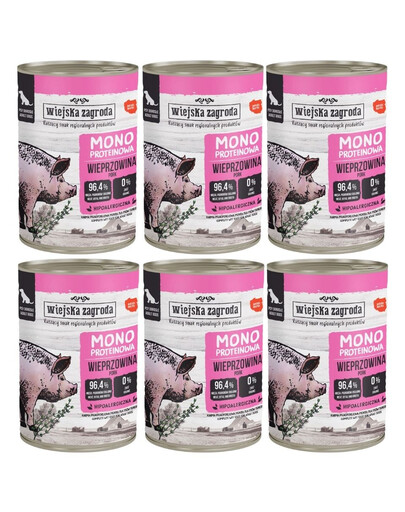 WIEJSKA ZAGRODA Nassfutter Schweinefleisch Monoprotein für adulte Hunde 6x400 g
