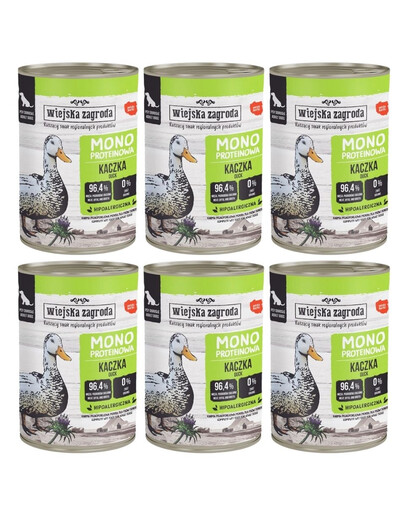 WIEJSKA ZAGRODA Nassfutter mit Ente Monoprotein für adulte Hunde getreidefrei 6x400 g