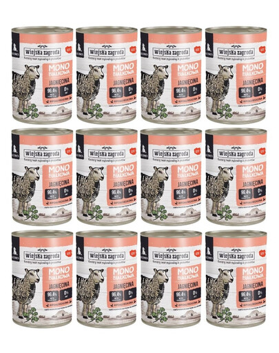 WIEJSKA ZAGRODA Nassfutter mit Lamm Monoprotein für Welpen getreidefrei 12x400 g