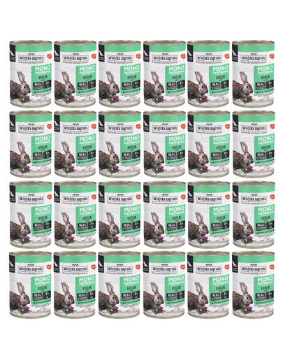 WIEJSKA ZAGRODA Nassfutter mit Kaninchen Monoprotein für adulte Hunde getreidefrei 24x400 g