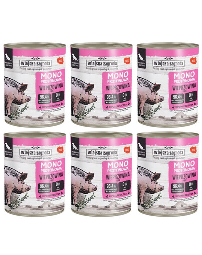 WIEJSKA ZAGRODA Nassfutter Schweinefleisch Monoprotein für adulte Hunde 6x800 g